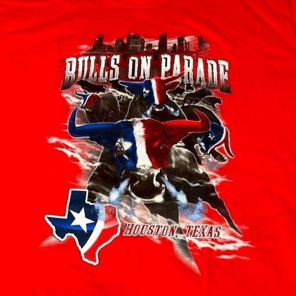 Bulls on Parade Houston Texans Red Tee size Large NWOT Gildan Preshrunk Cotton - Picture 3 of 12